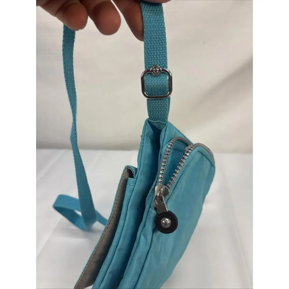 Kipling Eldorado Small Crossbody Bag Teal Pockets Card Slots Zip Snap Adjustable - Picture 8 of 8